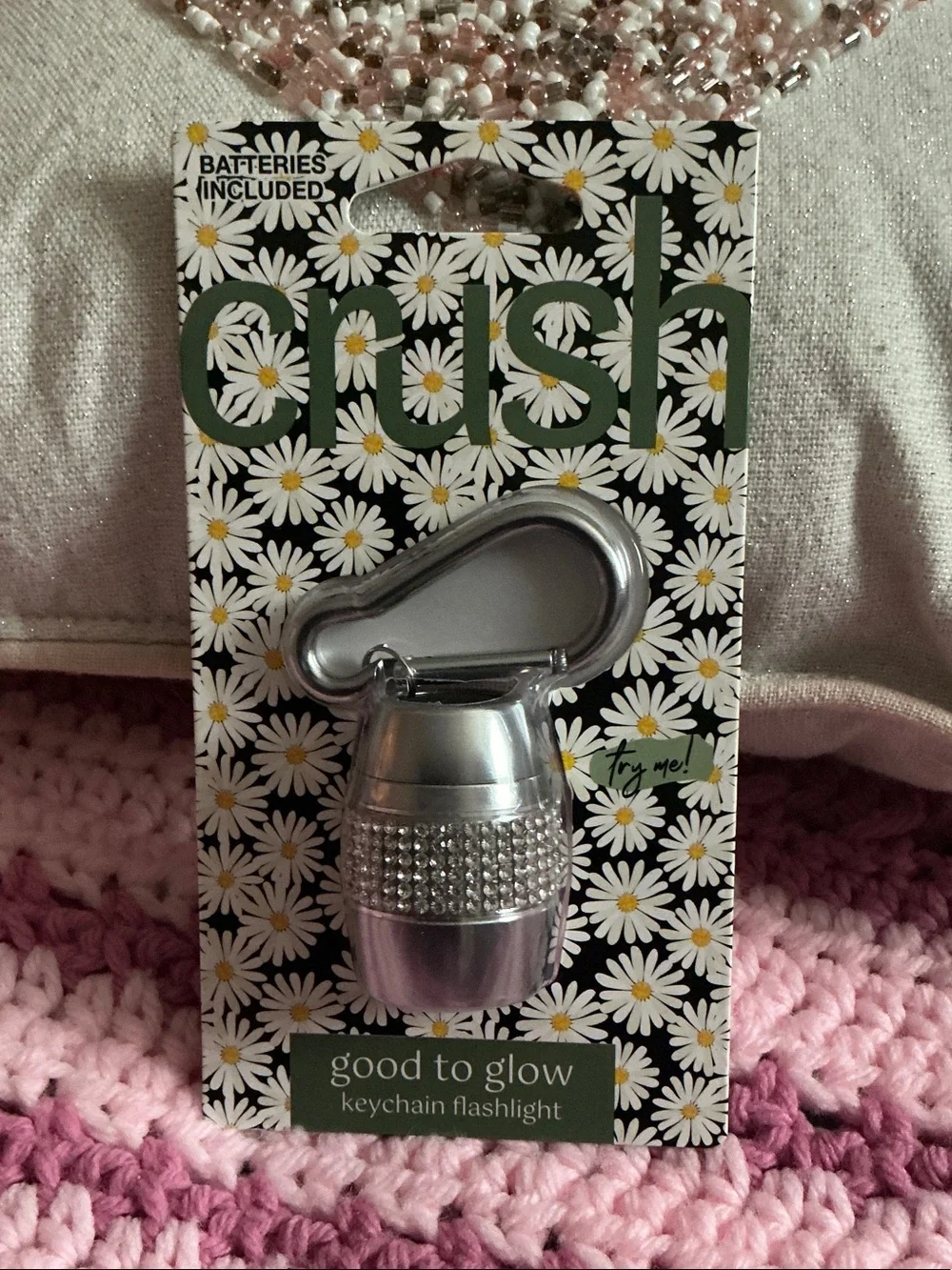 Ash silver keychain flashlight with rhinestone band